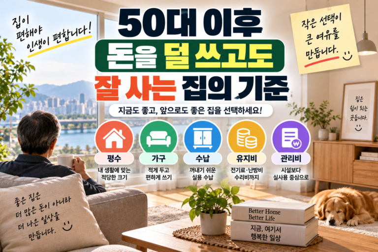 50대 이후 돈을 덜 쓰고도 잘 사는 집의 기준｜평수·가구·수납·관리비