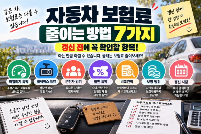 자동차 보험료 줄이는 방법 7가지｜갱신 전에 꼭 확인할 항목