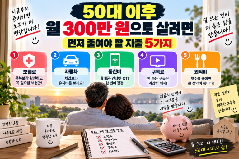 50대 이후 월 300만 원으로 살려면 먼저 줄여야 할 지출 5가지